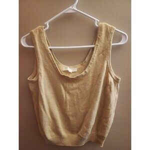St. John Basics Top Scoop Neck Metallic Knit Tank Santana Women's Size L Gold